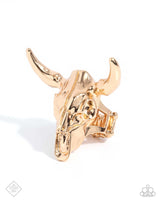 Texan Tutor - Gold Cow Skull Ring Paparazzi