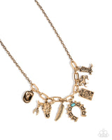 Saloon Girl - Gold Western Charm Necklace Paparazzi