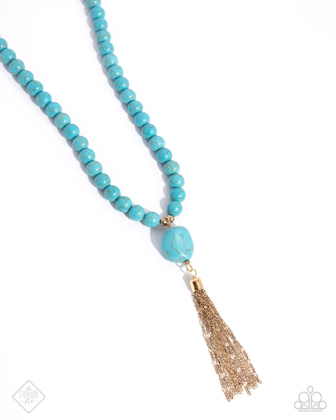 Coachella Chic - Blue Turquoise & Gold Necklace Paparazzi