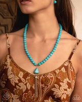 Coachella Chic - Blue Turquoise & Gold Necklace Paparazzi