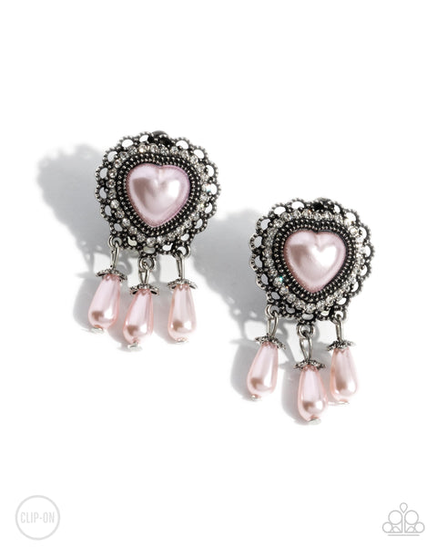 Sumptuous Story - Pink Pearl Heart  Clip Earrings Paparazzi