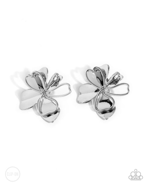 Sweetness and Light - Silver Floral Clip Earrings Paparazzi