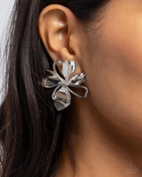 Sweetness and Light - Silver Floral Clip Earrings Paparazzi