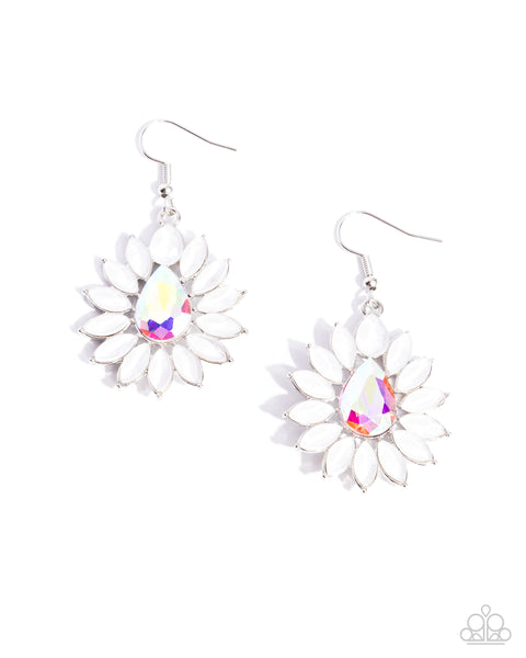 Giddy Generosity - White & Iridescent Earrings Paparazzi