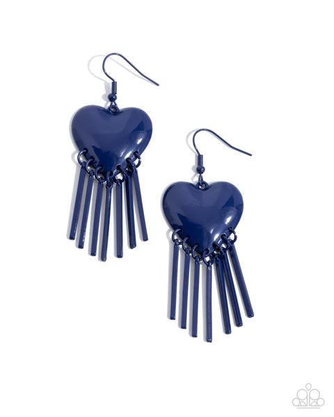 Flirty Fringe - Blue Heart Earrings Paparazzi