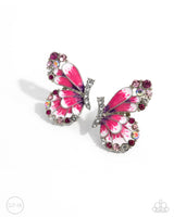 Decadent Descent - Pink Butterfly Clip Earrings Paparazzi