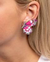 Decadent Descent - Pink Butterfly Clip Earrings Paparazzi