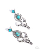 Western Week - Blue Turquoise & Silver Steer Earrings Paparazzi