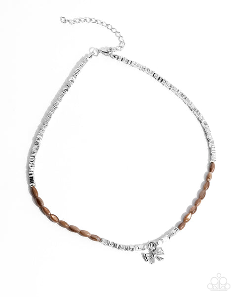 Dainty Dimension - Brown with Silver Bow Necklace Paparazzi