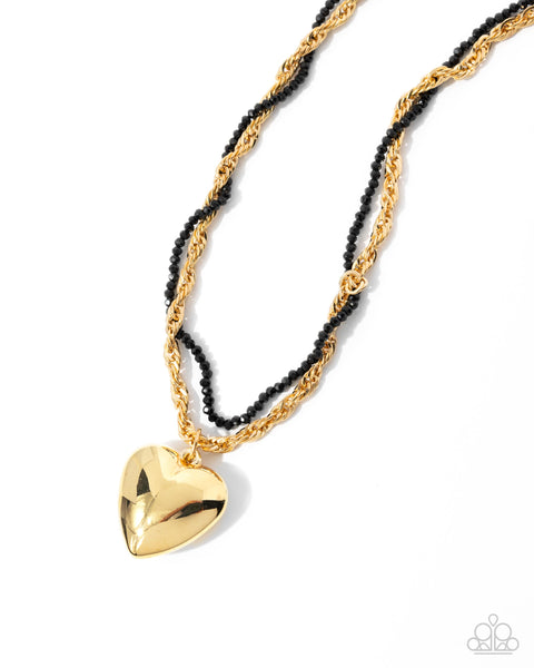 Falling Slowly - Gold & Black Heart Necklace Paparazzi