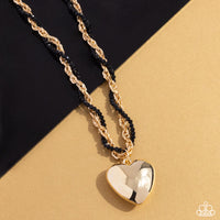 Falling Slowly - Gold & Black Heart Necklace Paparazzi