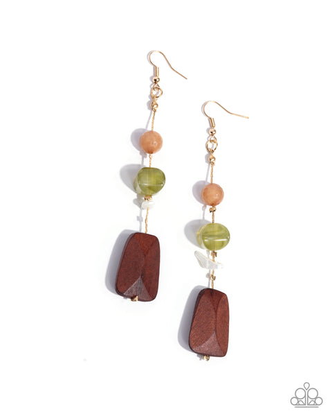 Creative Collection - Green Wood & Bead Earrings Paparazzi