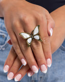 Suspended Story - Brass Butterfly Ring Paparazzi