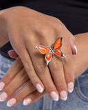 Suspended Story - Orange Butterfly Ring Paparazzi