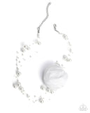 Delicate Debutante - White Floral & Pearl Necklace Paparazzi