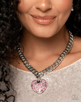Ardent Affection - Pink Rhinestone Heart Necklace Paparazzi