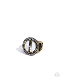 Lavish Looking Glass - Brass & White Rhinestone Ring Paparazzi