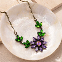 Blossoming Baseline - Brass & Purple Rhinestone Floral Necklace Paparazzi