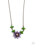 Blossoming Baseline - Brass & Purple Rhinestone Floral Necklace Paparazzi