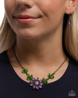 Blossoming Baseline - Brass & Purple Rhinestone Floral Necklace Paparazzi