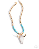 Timeless Texan - Blue Steer Skull Western Necklace Paparazzi