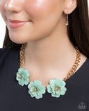 Gala Genre - Green & Gold Floral Necklace Paparazzi