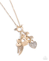 Valentines Venture - Gold Heart Charm Necklace Paparazzi