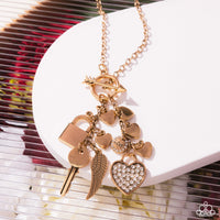 Valentines Venture - Gold Heart Charm Necklace Paparazzi