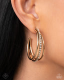 Commanding Culture - Gold and White Rhinestone Earrings FF