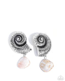 Conch Calypso - White & Silver Earrings Paparazzi