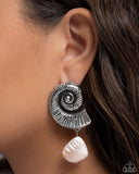 Conch Calypso - White & Silver Earrings Paparazzi