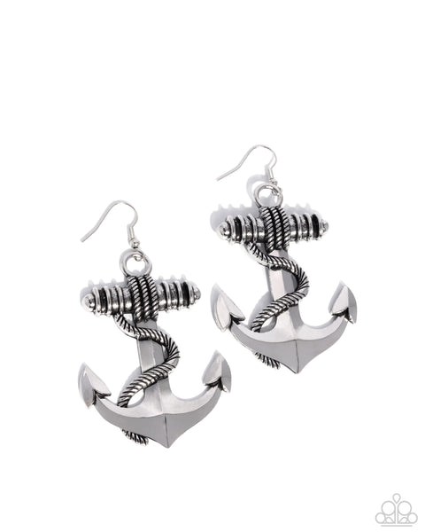 Adorable Anchor - Silver Nautical Earrings Paparazzi