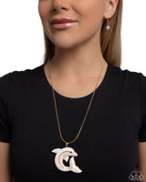 Dolphin Dive - Gold & White Necklace Paparazzi
