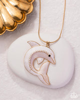 Dolphin Dive - Gold & White Necklace Paparazzi