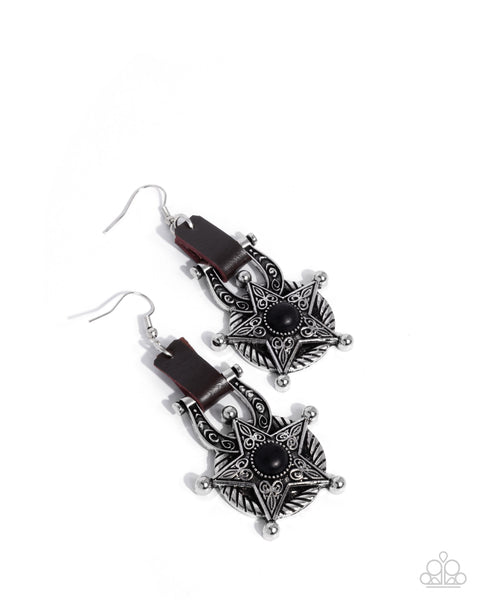 Western Warden - Black Sheriff's Star Pendant Earrings Paparazzi