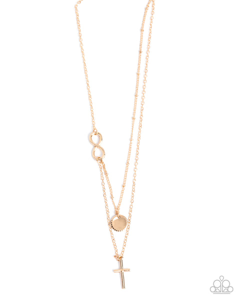 Eternal Embrace - Gold Cross Necklace Paparazzi
