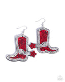 Benevolent Boot - Red and White Rhinestone Cowboy Boot Earrings Paparazzi