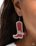 Benevolent Boot - Red and White Rhinestone Cowboy Boot Earrings Paparazzi