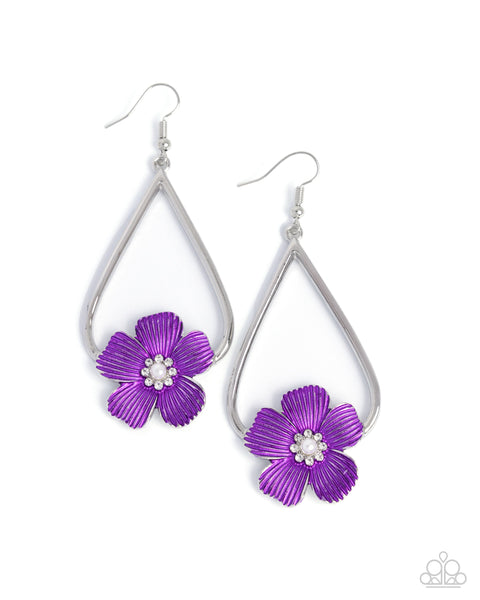 Tropical Teardrop - Purple Floral Earrings Paparazzi