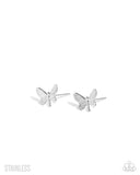 Whimsical Willpower - Silver Dragonfly Earrings Paparazzi