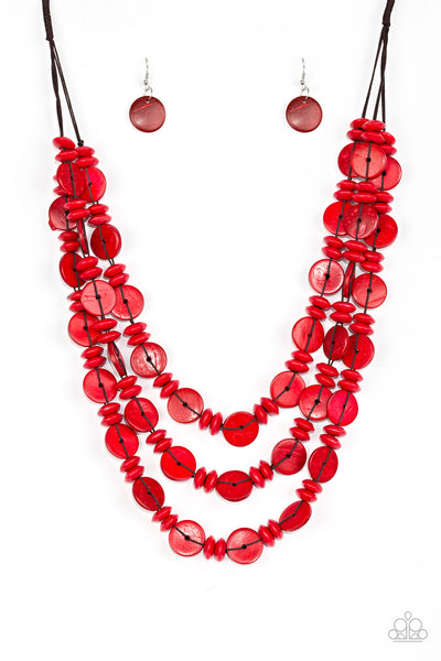 Barbados Bopper - Red Wooden Necklace Paparazzi