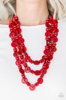 Barbados Bopper - Red Wooden Necklace Paparazzi