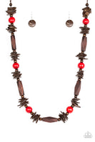 Cozumel Coast - Red Wooden Necklace Paparazzi