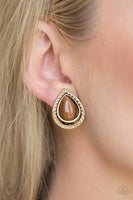 Noteworthy Shimmer - Brass Clip-On Earring Paparazzi
