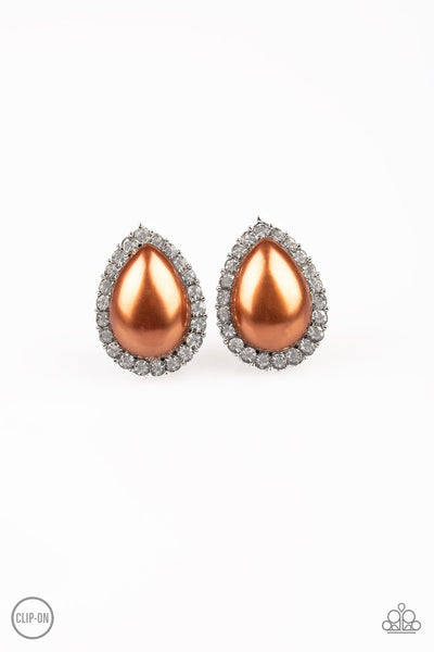 Old Hollywood Opulence - Brown Clip-On Earrings Paparazzi