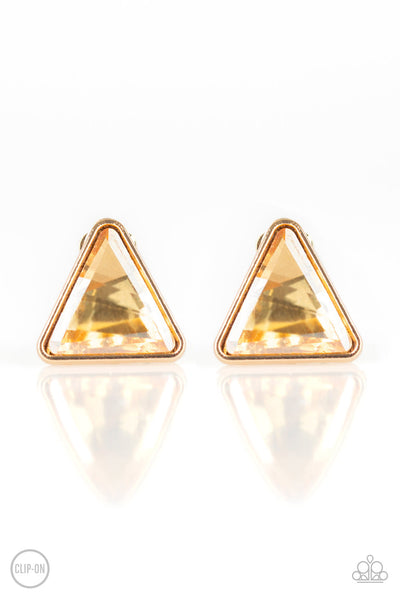 Timeless In Triangles - Gold Clip-On Earrings Paparazzi
