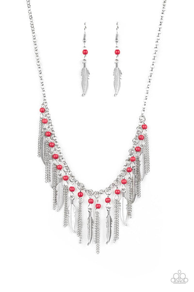 Feathered Ferocity - Red Necklace Paparazzi