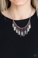 Feathered Ferocity - Red Necklace Paparazzi