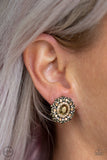 Flowering Dazzle - Brass Clip-On Earring Paparazzi