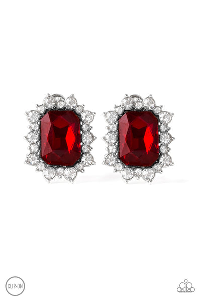 Prime Time Shimmer - Red Clip-on Earrings Paparazzi